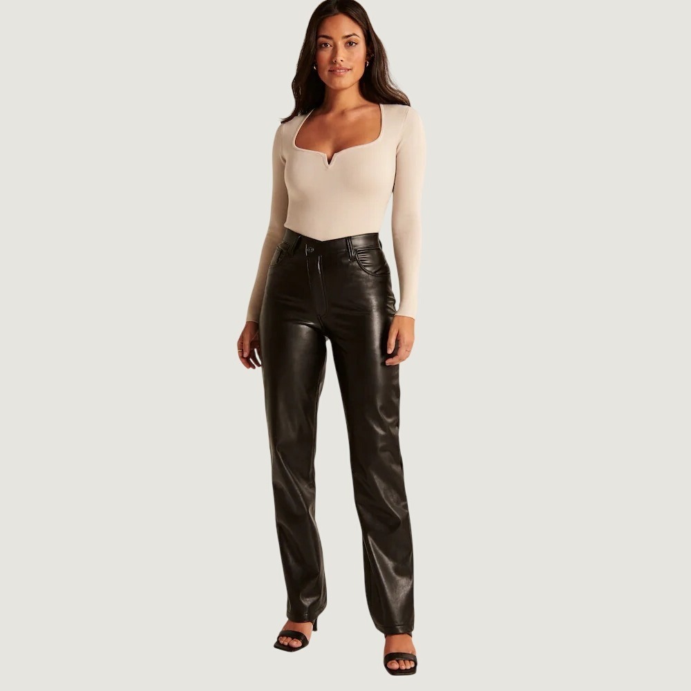 Abercrombie Black Criss-Cross Waist 90s Ultra High Rise Vegan Leather Pants 12